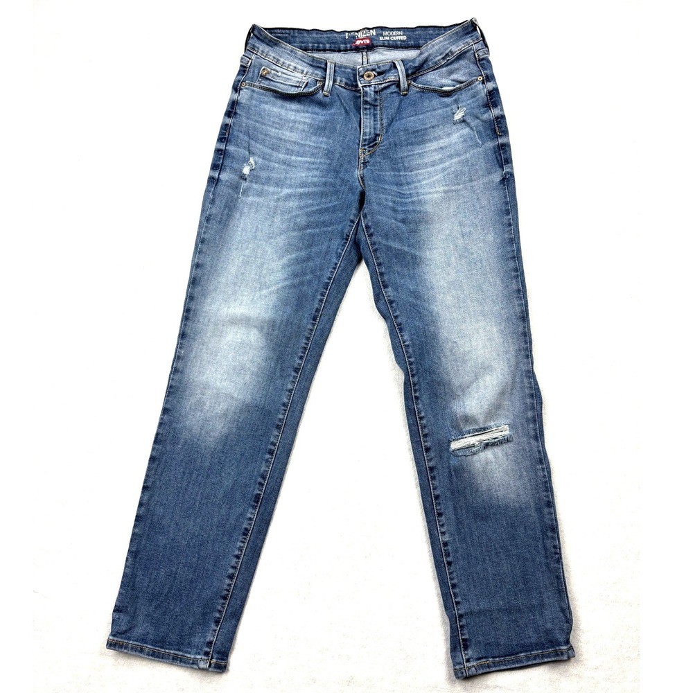 Denizen from Levis Modern Slim Cuffed Blue Distressed Jeans Womens Size 10 W30